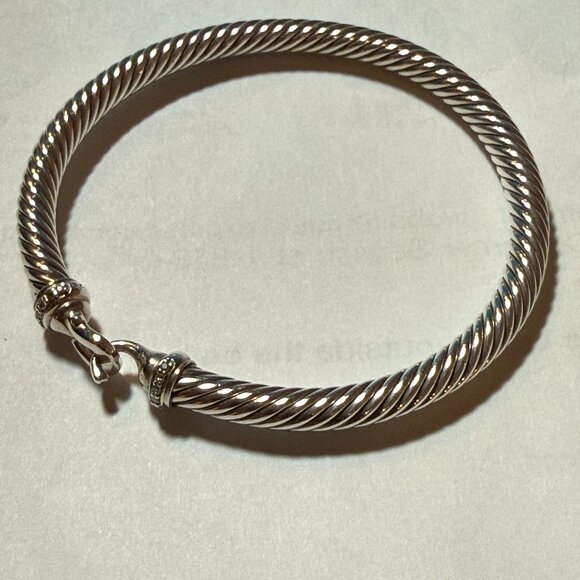 David Yurman Buckle Classic Cable Bracelet Sterling Silver w/Diamonds, 5mm - Picture 1 of 6